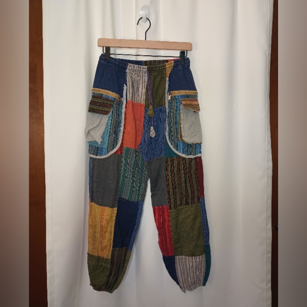 Women's Patchwork Joggers S/M Hippie Festival Gypsy Artsy Boho India Retro 90s